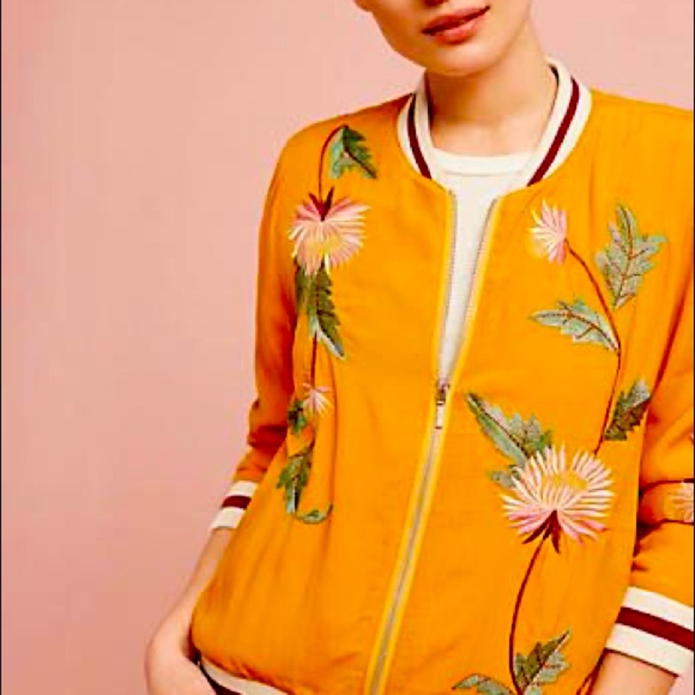Anthropologie Elevenses Embroidered Bomber Jacket